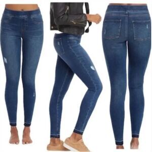 Spanx Distressed Raw Ankle Skinny Jeans Medium Wash Pull On Denim Size Small